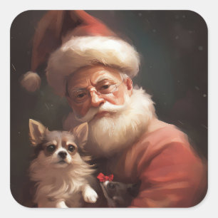 Chihuahua met Kerstman feestelijke Kerstmis Vierkante Sticker