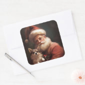 Chihuahua met Kerstman feestelijke Kerstmis Vierkante Sticker (Envelop)