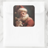 Chihuahua met Kerstman feestelijke Kerstmis Vierkante Sticker (Tas)