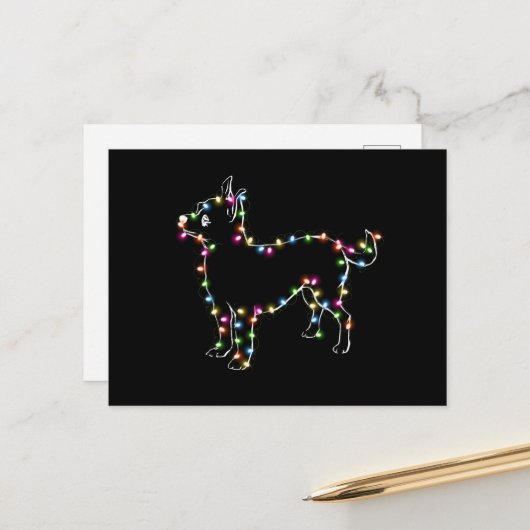 Chihuahua met kerstmis lichte Hondenliefhebbers Briefkaart (Voorkant / Achterkant in situ)