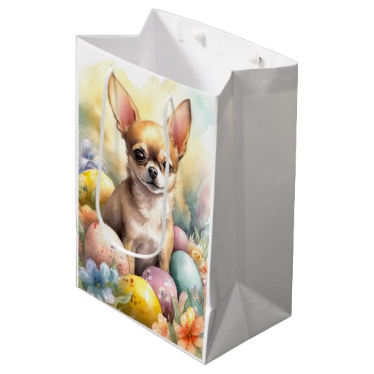 Chihuahua met paaseieren vakantie medium cadeauzakje (Voorkant Gekanteld)