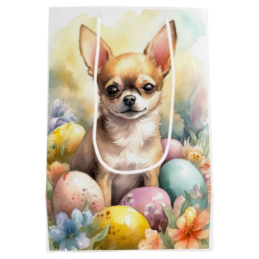 Chihuahua met paaseieren vakantie medium cadeauzakje (Achterkant)