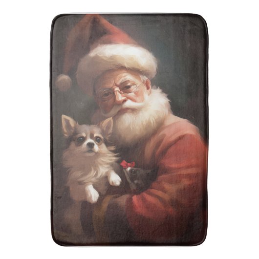 Chihuahua met Sinterklaas Festive Kerstmis Badmat (Voorkant Verticaal)