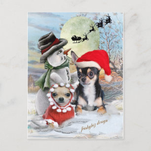 Chihuahua met Sneeuwman Cadeaus Feestdagenkaart