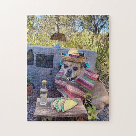 Chihuahua met sombrero die taco's eet legpuzzel (Verticaal)
