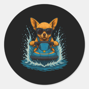 Chihuahua Met Zonnebril Dier Jetski Rijder Zomer Ronde Sticker
