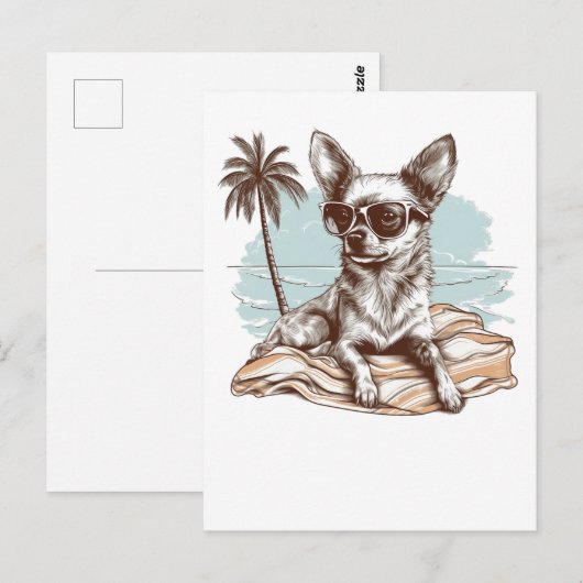 Chihuahua met zonnebril op het strand briefkaart (Voorkant / Achterkant)