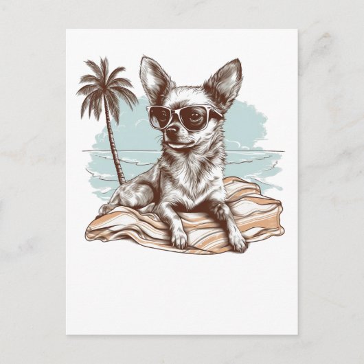 Chihuahua met zonnebril op het strand briefkaart (Voorkant)