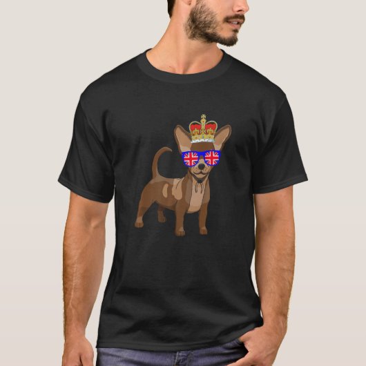 Chihuahua met zonnebrillen en Crown England Vereni T-shirt (Voorkant)
