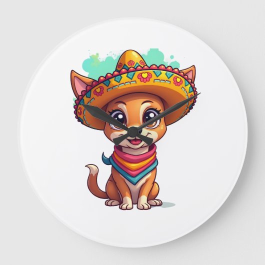 Chihuahua Mexico Cinco de Mayo Grappige Hond Grote Klok (Voorkant)