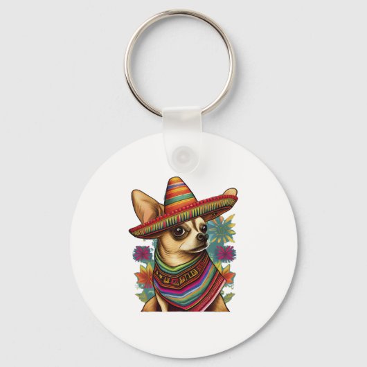 Chihuahua Mexico Cinco de Mayo Grappige Hond Sleutelhanger (Voorkant)