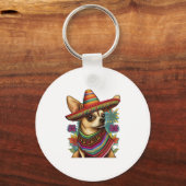 Chihuahua Mexico Cinco de Mayo Grappige Hond Sleutelhanger (Voorkant)