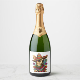 Chihuahua Mexico Cinco de Mayo Grappige Hond Sparkling Wijnetiket