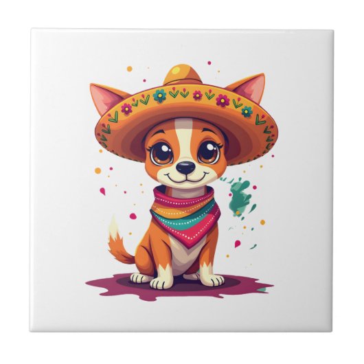 Chihuahua Mexico Cinco de Mayo Grappige Hond Tegeltje (Voorkant)