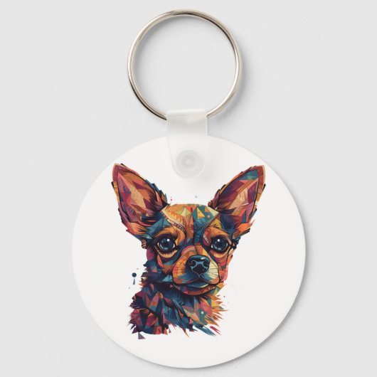 Chihuahua mozaïek geometrische kunst hond sleutelhanger (Voorkant)