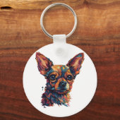 Chihuahua mozaïek geometrische kunst hond sleutelhanger (Voorkant)