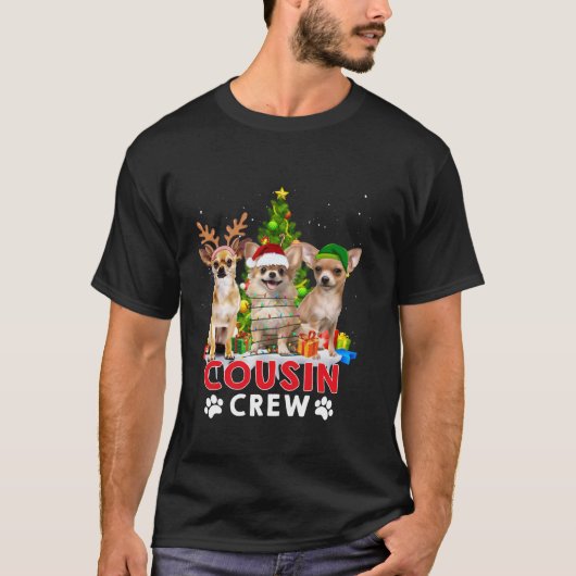Chihuahua neef Crew Christmas Tree Lights Xmas D T-shirt (Voorkant)