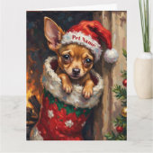 Chihuahua Nestled in Christmas Stocking Hat Kaart (Voorkant)