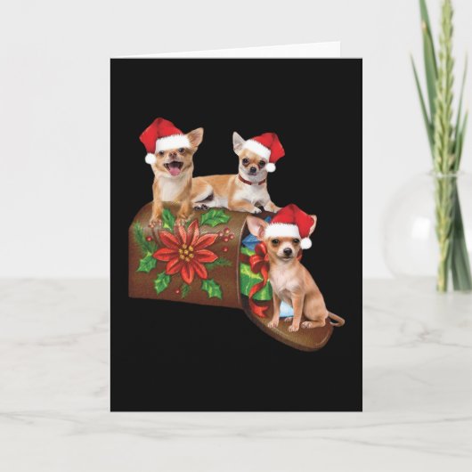 Chihuahua Op Doos Brief Kerst Ornament Cute Kaart (Voorkant)