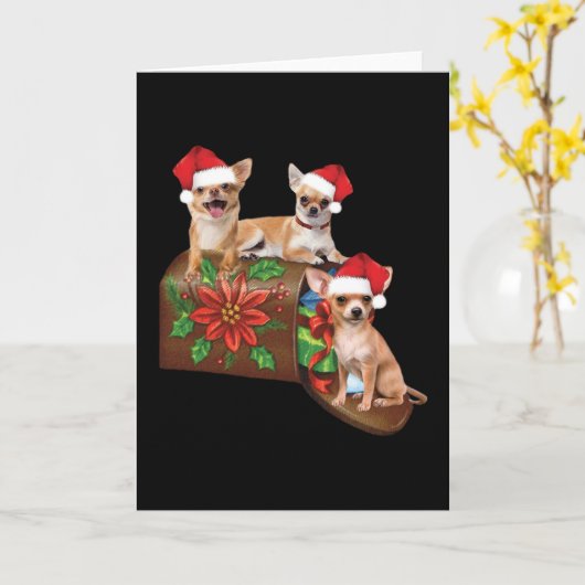 Chihuahua Op Doos Brief Kerst Ornament Cute Kaart (Gele Bloem)