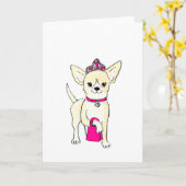 Chihuahua op een tiara-kaart kaart (Gele Bloem)