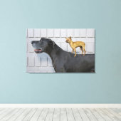 Chihuahua op Great Dane's rug Canvas Afdruk (Insitu (Houten vloer))