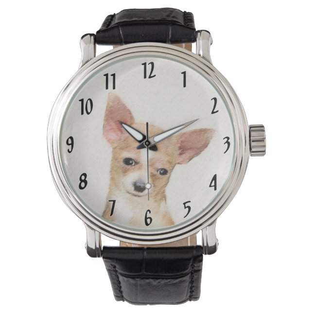 Chihuahua Painting - Cute Original Dog Art Horloge (Voorkant)