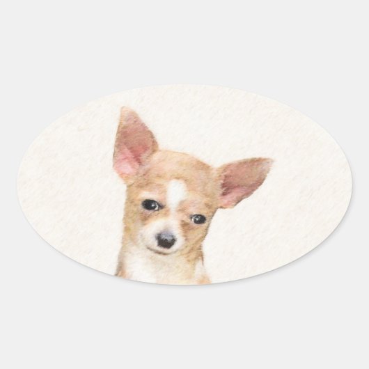 Chihuahua Painting - Cute Original Dog Art Ovale Sticker (Voorkant)