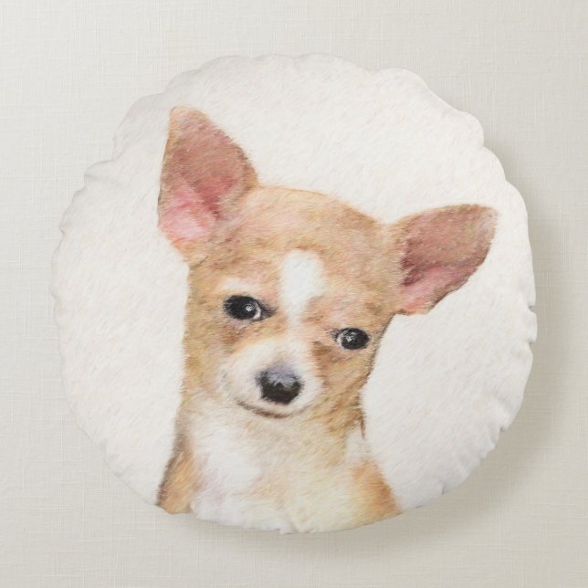 Chihuahua Painting - Cute Original Dog Art Rond Kussen (Voorkant)