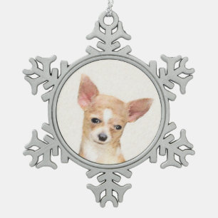 Chihuahua Painting - Cute Original Dog Art Tin Sneeuwvlok Ornament