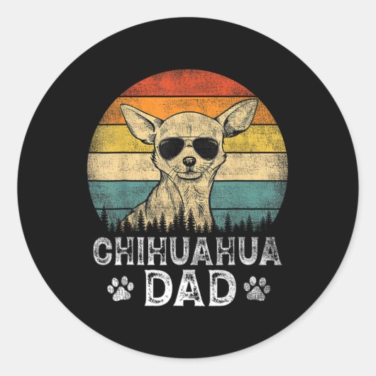 Chihuahua Papa Hondenliefhebbers Vaderdag T-shirt Ronde Sticker (Voorkant)