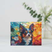 Chihuahua Paper Quilling Art Dog Portret Briefkaart (Staand voorkant)