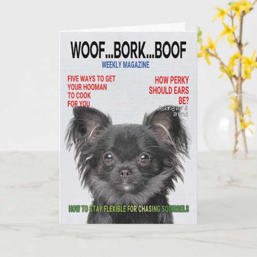 Chihuahua Parody Magazine Hoesje Card Kaart (Gele Bloem)