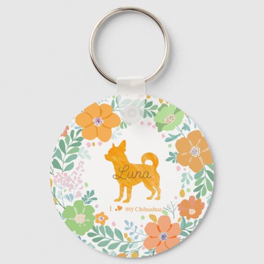 Chihuahua Pastel Orange Silhouette Custom Photo Sleutelhanger (Voorkant)