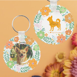 Chihuahua Pastel Oranje Silhouet Aangepaste Foto Sleutelhanger