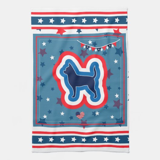Chihuahua Patriotic Red White en Blue 4 juli Theedoek (Verticaal)
