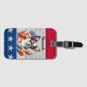 Chihuahua Patriottisch Fruit USA Lang Haar Chihuah Bagagelabel (Voorkant (horizontaal))