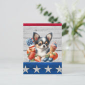 Chihuahua Patriottisch Fruit USA Lang Haar Chihuah Briefkaart (Staand voorkant)