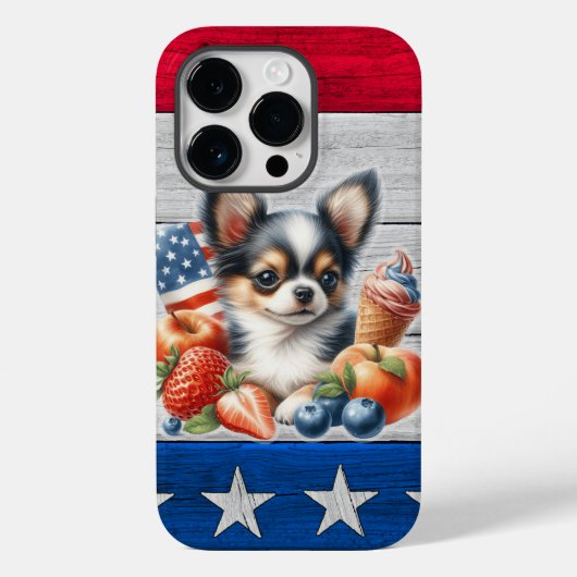 Chihuahua Patriottisch Fruit USA Lang Haar Chihuah Case-Mate iPhone Case (Achterkant)