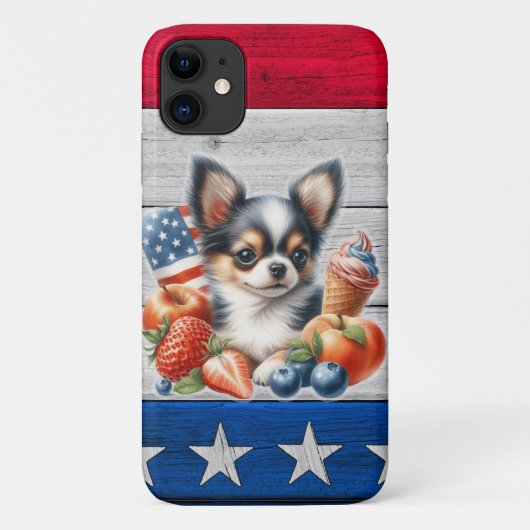 Chihuahua Patriottisch Fruit USA Lang Haar Chihuah Case-Mate iPhone Case (Achterkant)