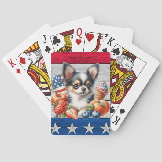 Chihuahua Patriottisch Fruit USA Lang Haar Chihuah Pokerkaarten (Achterkant)