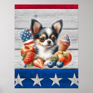 Chihuahua Patriottisch Fruit USA Lang Haar Chihuah Poster