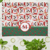 Chihuahua Patroon Monogram Kerst Hond Theedoek (Gevouwen)