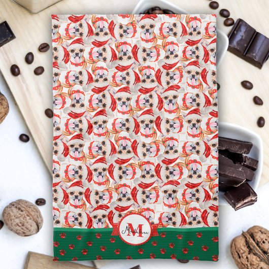 Chihuahua Patroon Monogram Kerst Hond Theedoek