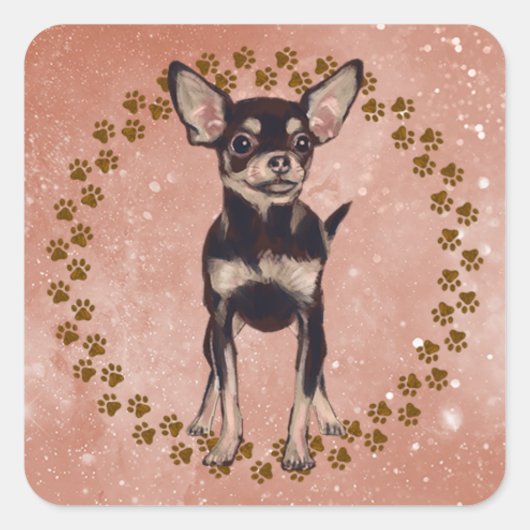 Chihuahua Paw afdrukken en ruimte achtergrond Vierkante Sticker (Voorkant)