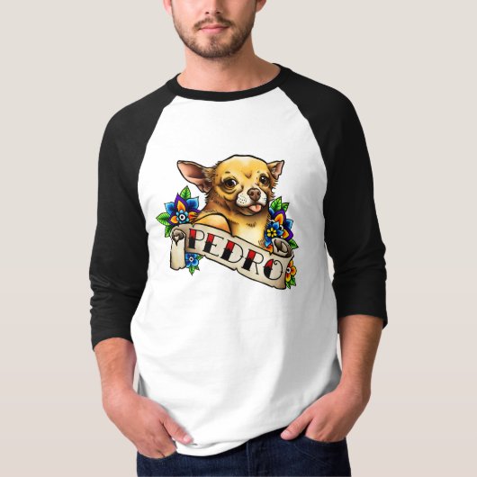 Chihuahua Pedro Mannen 3/4 Sleeve T-Shirt (Voorkant)