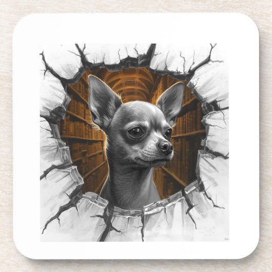 Chihuahua Peers Through A Grey Wooden Wall Bier Onderzetter (Voorkant)