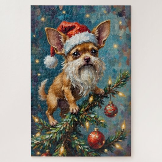 Chihuahua Perched Atop the Christmas Tree Hat Legpuzzel (Verticaal)