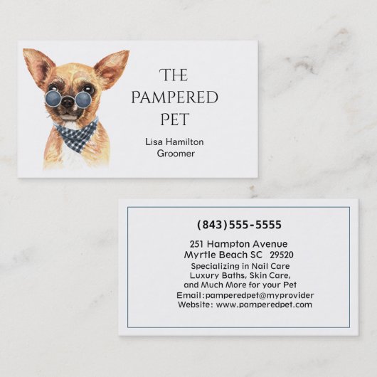 Chihuahua Pet Groomer/Vet/Sitters Visitekaartje (Voorkant / Achterkant)