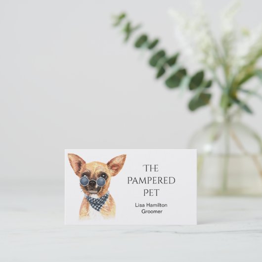 Chihuahua Pet Groomer/Vet/Sitters Visitekaartje (Staand voorkant)